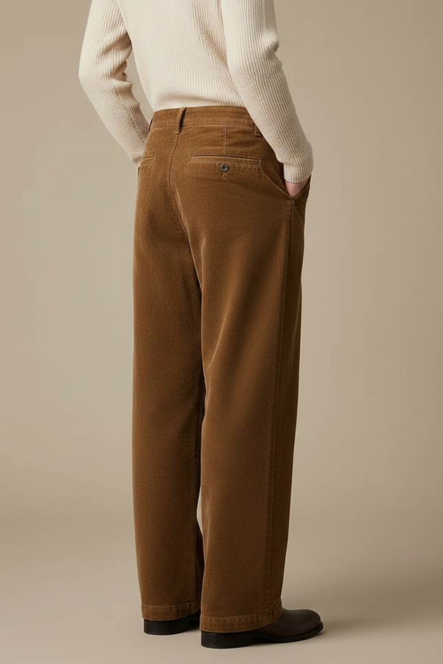 Pantalon Chino Marron Côtelé Ample Décontracté Homme - Cordé - vue 2