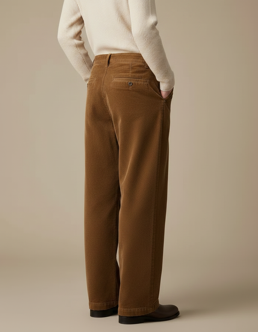 Pantalon Chino Marron Côtelé Ample Décontracté Homme - Cordé - vue 2