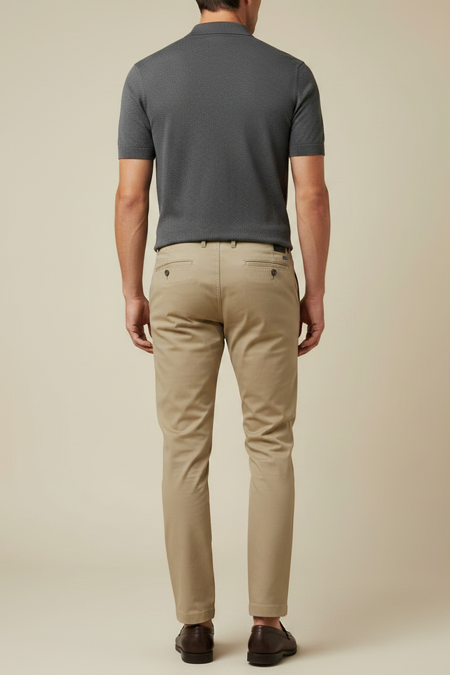 Pantalon Chino Beige Coton Slim Élégant Décontracté Homme - vue 2
