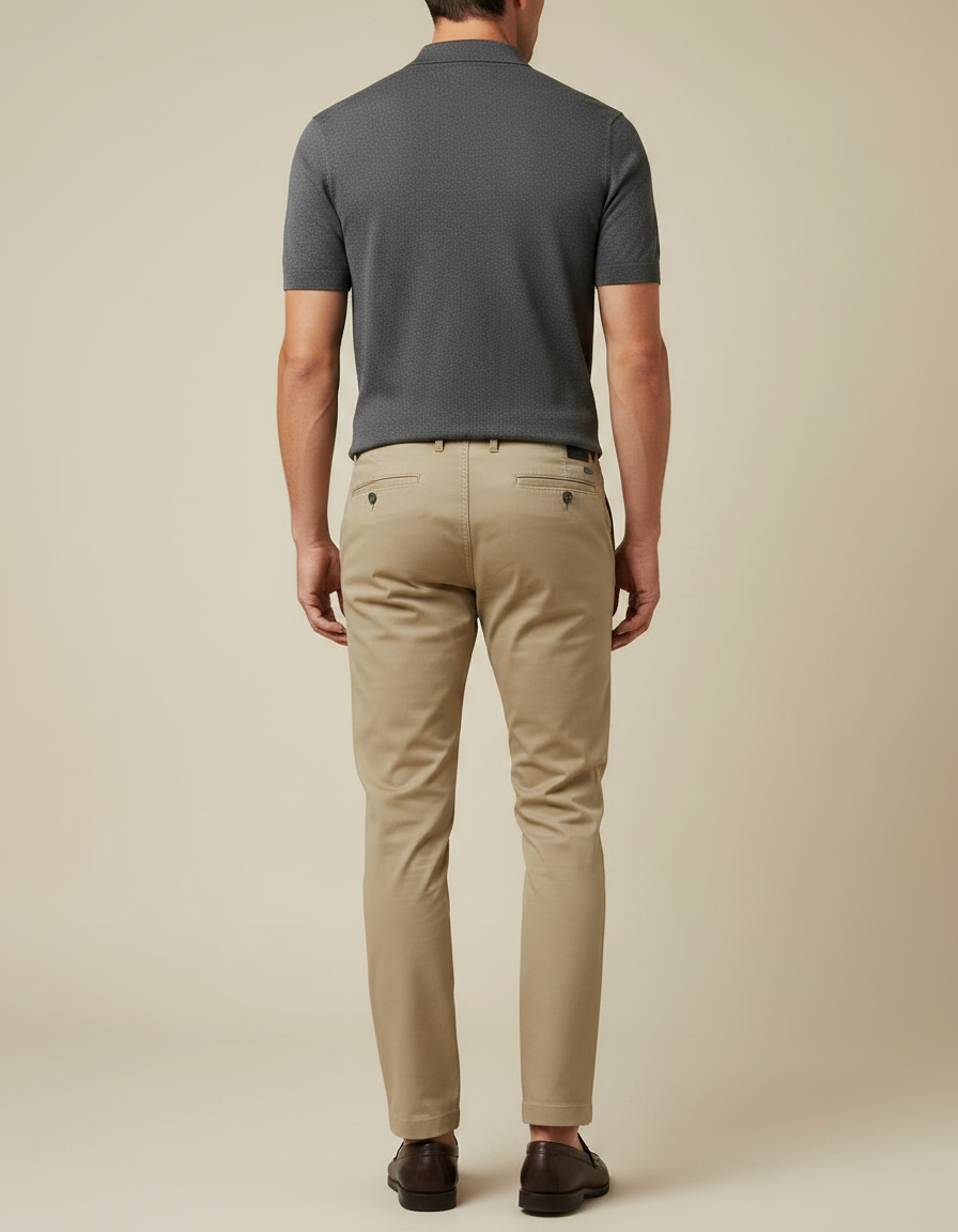 Pantalon Chino Beige Coton Slim Élégant Décontracté Homme - vue 2