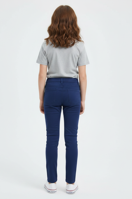 Pantalon Chino Bleu Marine Slim Coton Fille Uni - vue 2