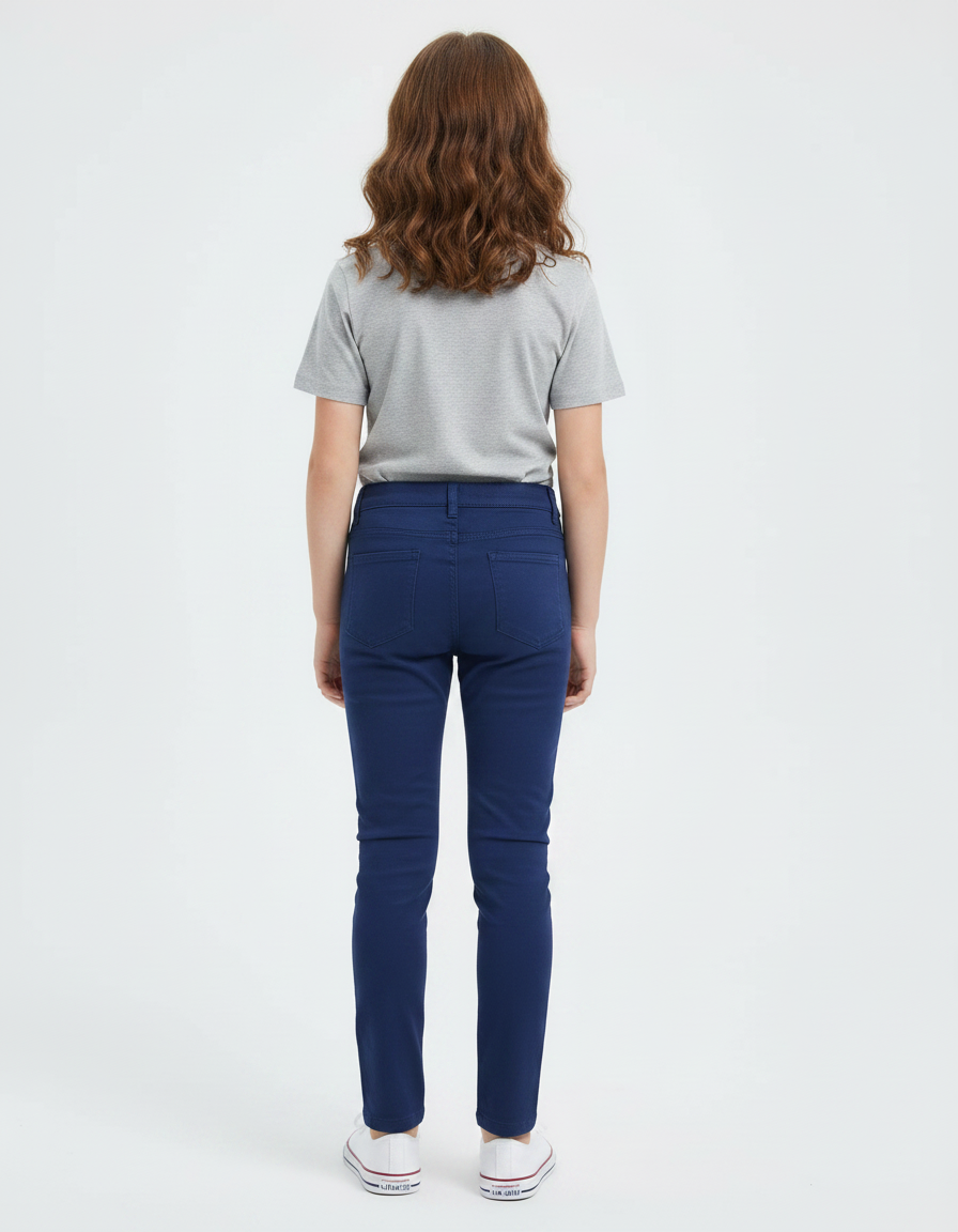 Pantalon Chino Bleu Marine Slim Coton Fille Uni - vue 2