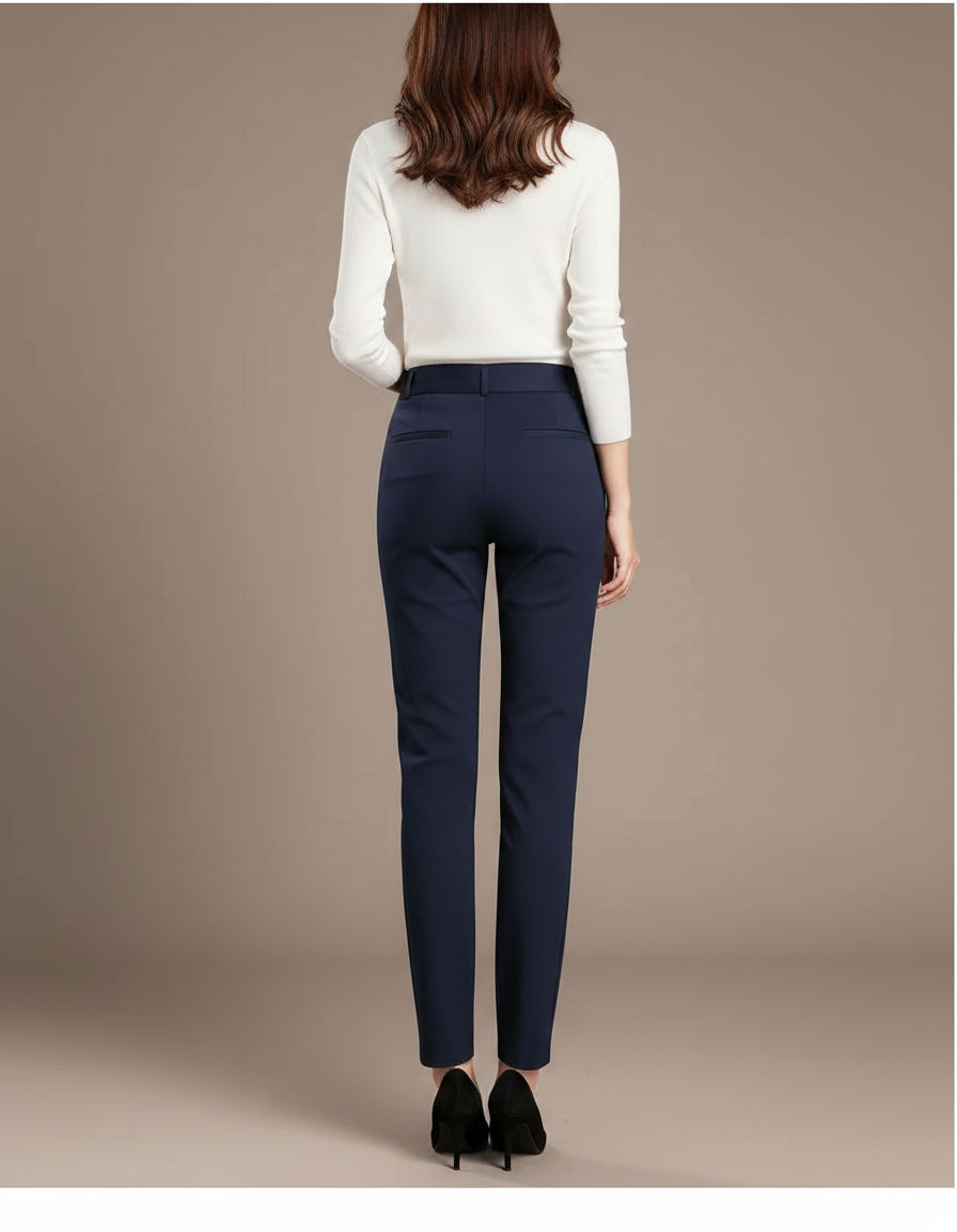 Pantalon Chino Femme Bleu Marine Taille Haute Élégant - Polyester - vue 2