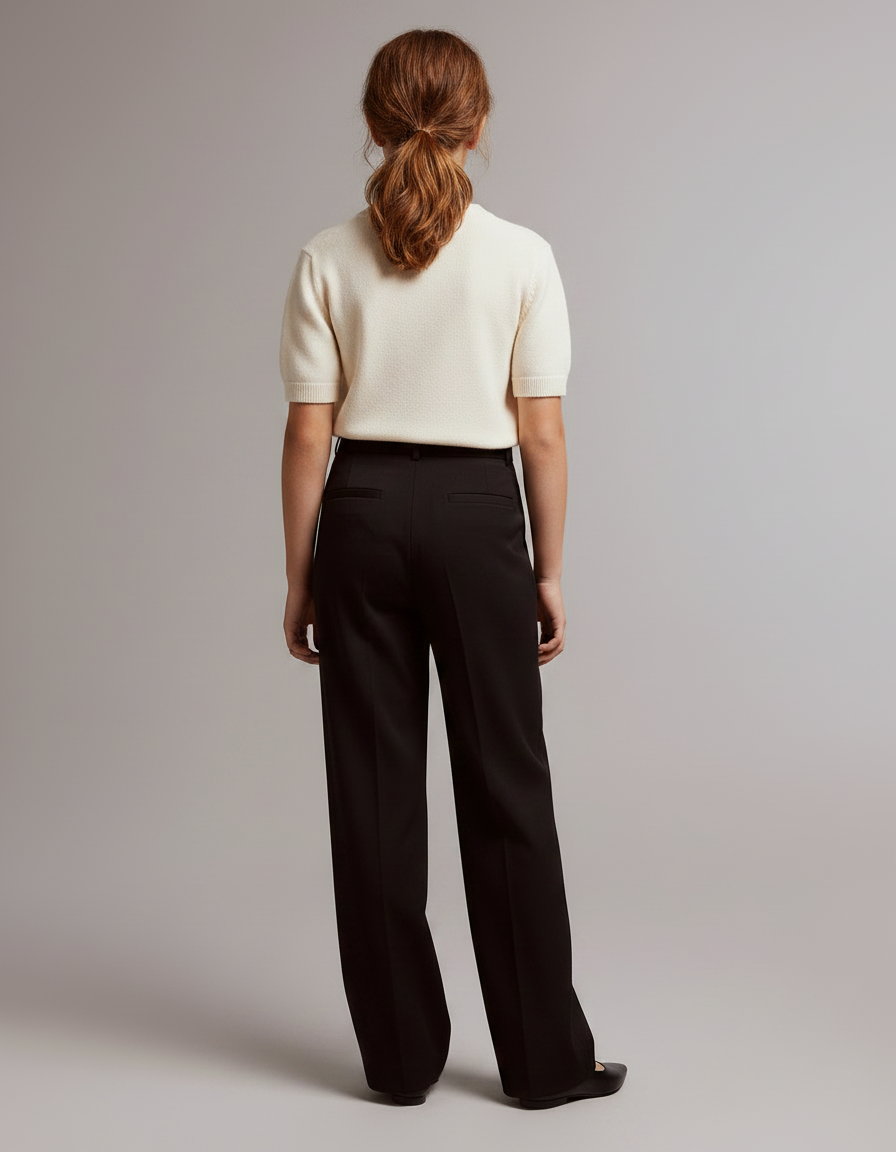 Pantalon Chino Noir Droit Fluide Élégant Enfant - Gabardine - vue 2