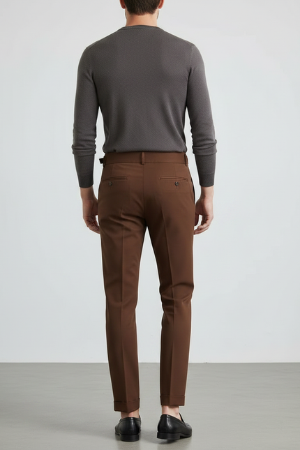 Pantalon Chino Marron Élégant Plissé Décontracté Homme - Gabardine - vue 2