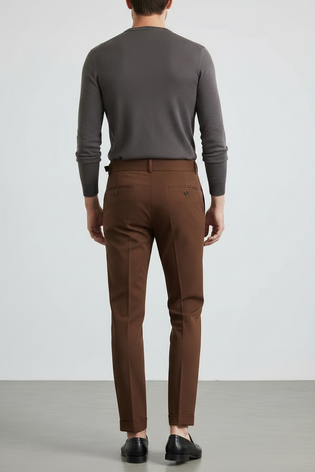 Pantalon Chino Marron Élégant Plissé Décontracté Homme - Gabardine - vue 2