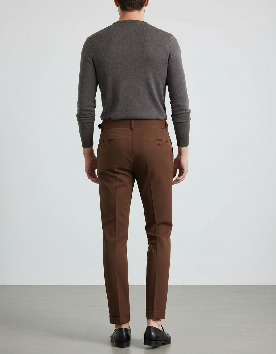 Pantalon Chino Marron Élégant Plissé Décontracté Homme - Gabardine - vue 2