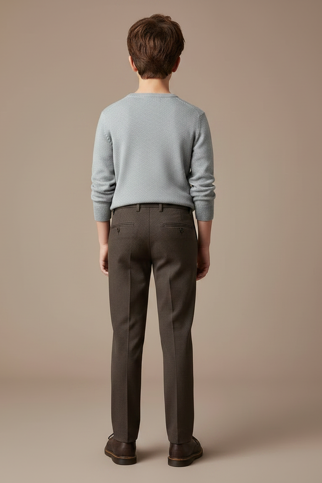 Pantalon Chino Marron Texturé Coupe Droite Garçon - Gabardine - vue 2