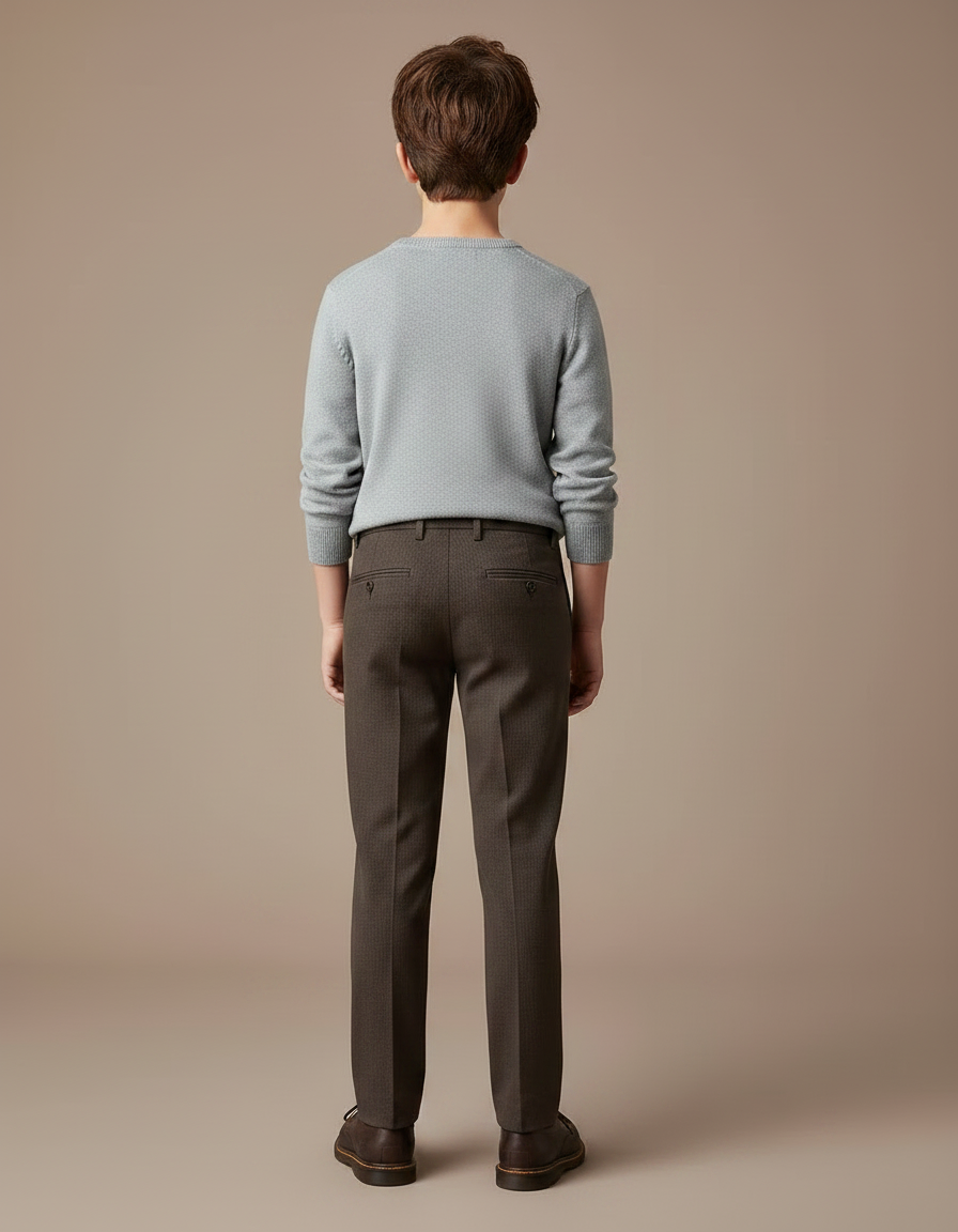 Pantalon Chino Marron Texturé Coupe Droite Garçon - Gabardine - vue 2
