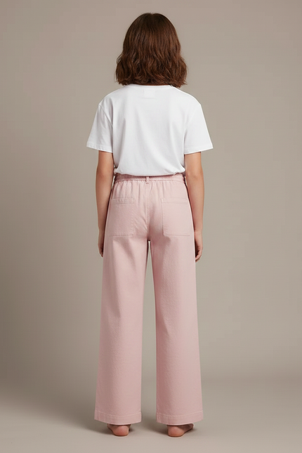 Pantalon Chino Rose Enfant Ample Cordon Décontracté - Coton - vue 2