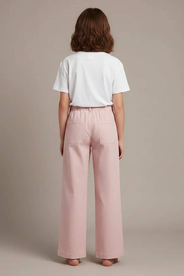 Pantalon Chino Rose Enfant Ample Cordon Décontracté - Coton - vue 2