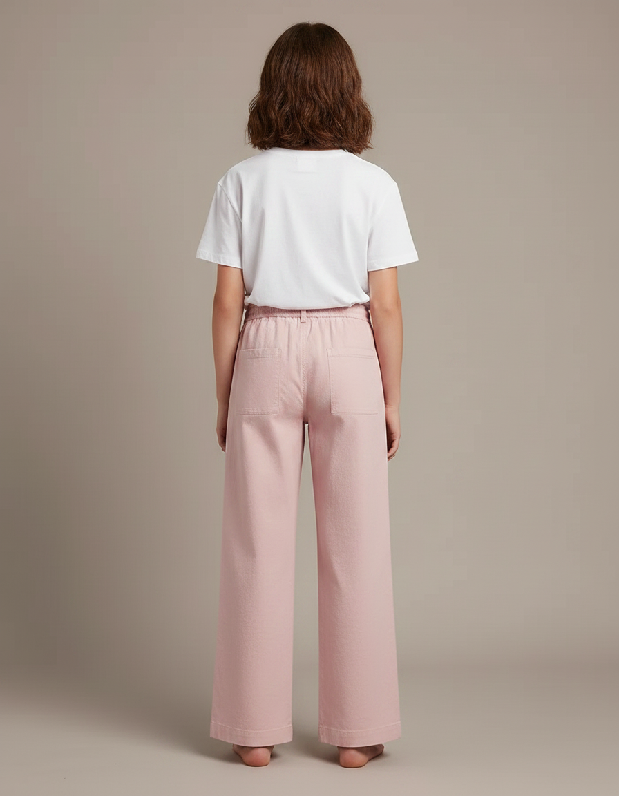 Pantalon Chino Rose Enfant Ample Cordon Décontracté - Coton - vue 2