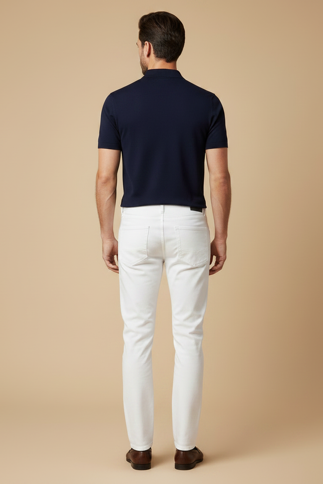 Pantalon Chino Blanc Homme Coupe Droite Coton - vue 2