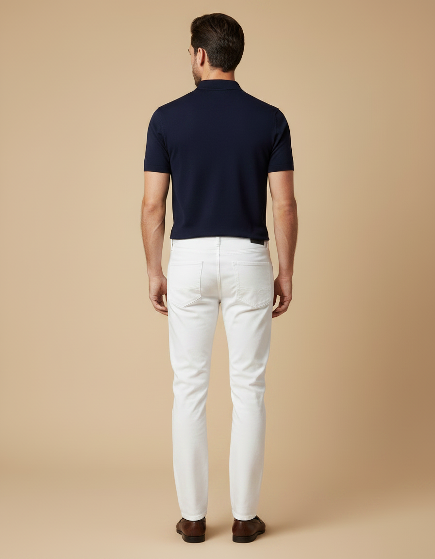 Pantalon Chino Blanc Homme Coupe Droite Coton - vue 2
