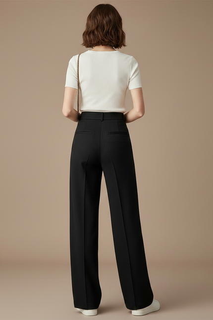 Pantalon Chino Noir Ample Taille Haute Élégant - Gabardine - vue 2