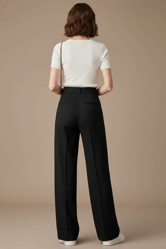 Pantalon Chino Noir Ample Taille Haute Élégant - Gabardine - vue 2