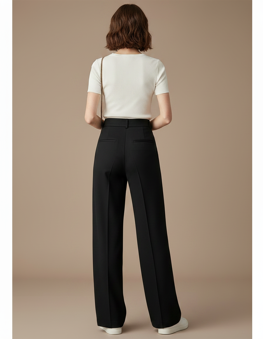 Pantalon Chino Noir Ample Taille Haute Élégant - Gabardine - vue 2