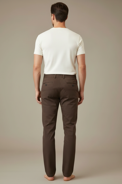 Pantalon Chino Marron Coton Droit Stretch Homme - vue 2