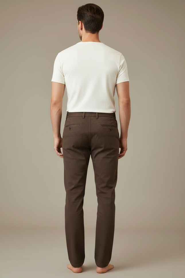 Pantalon Chino Marron Coton Droit Stretch Homme - vue 2