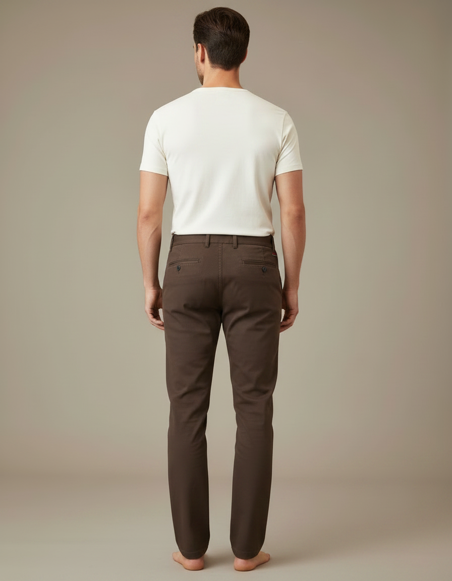 Pantalon Chino Marron Coton Droit Stretch Homme - vue 2