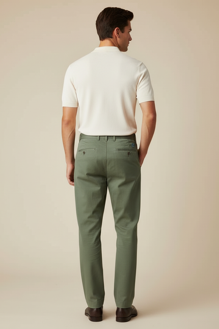 Pantalon Chino Vert Olive Coton Coupe Droite Homme - Kaki - vue 2