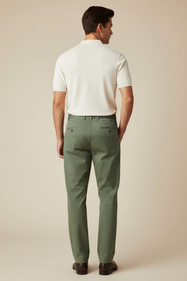 Pantalon Chino Vert Olive Coton Coupe Droite Homme - Kaki - vue 2