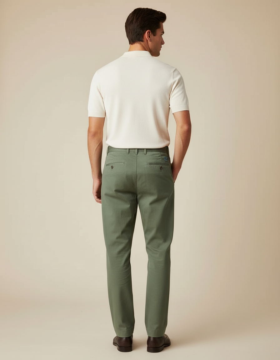 Pantalon Chino Vert Olive Coton Coupe Droite Homme - Kaki - vue 2