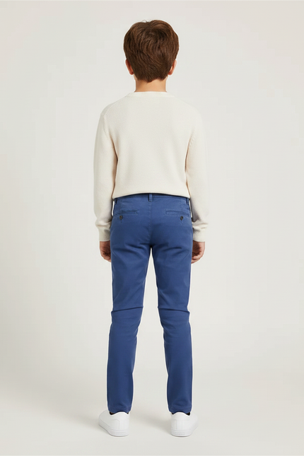 Pantalon Chino Bleu Marine Coton Ajusté Garçon Élégant - vue 2