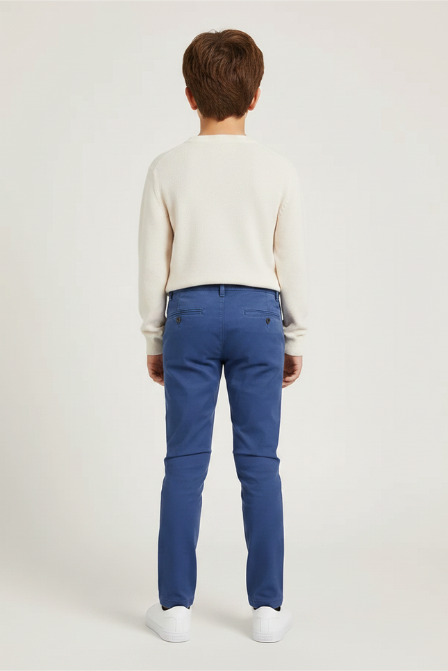 Pantalon Chino Bleu Marine Coton Ajusté Garçon Élégant - vue 2