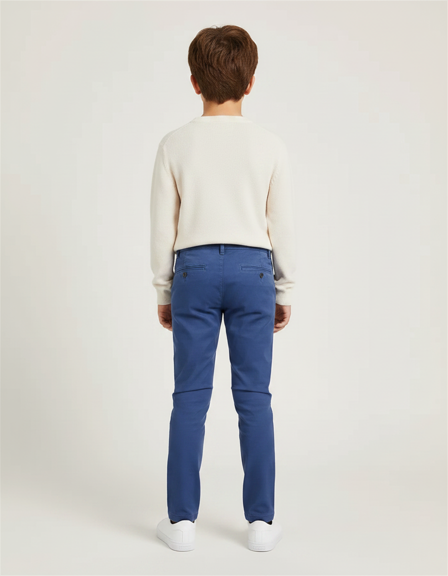 Pantalon Chino Bleu Marine Coton Ajusté Garçon Élégant - vue 2