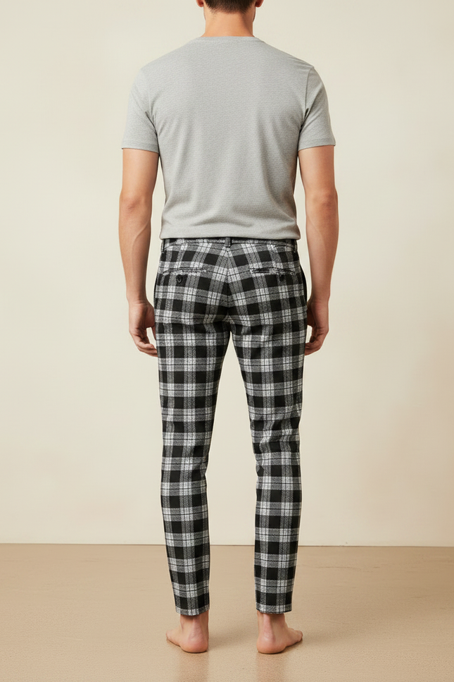 Pantalon Chino Carreaux Noir Slim Décontracté Homme - Imprimé Molleton - vue 2