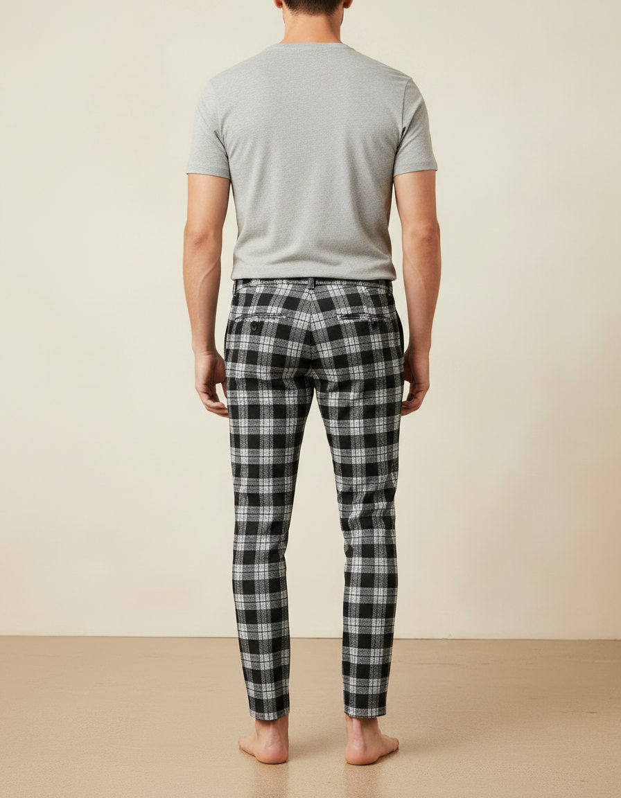 Pantalon Chino Carreaux Noir Slim Décontracté Homme - Imprimé Molleton - vue 2