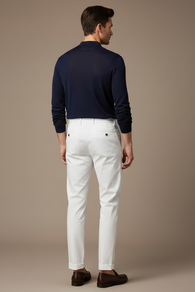 Pantalon Chino Blanc Coton Élégant Slim Homme - Gabardine - vue 2