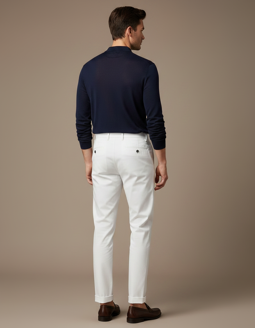 Pantalon Chino Blanc Coton Élégant Slim Homme - Gabardine - vue 2