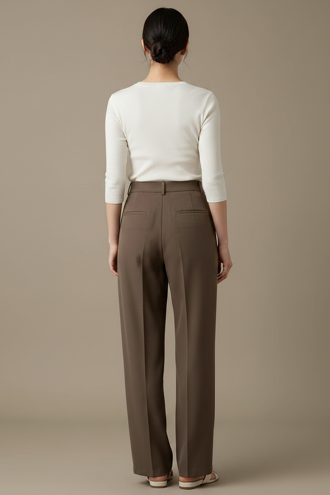 Pantalon Chino Marron Ample Plissé Élégant Femme - Polyester - vue 2
