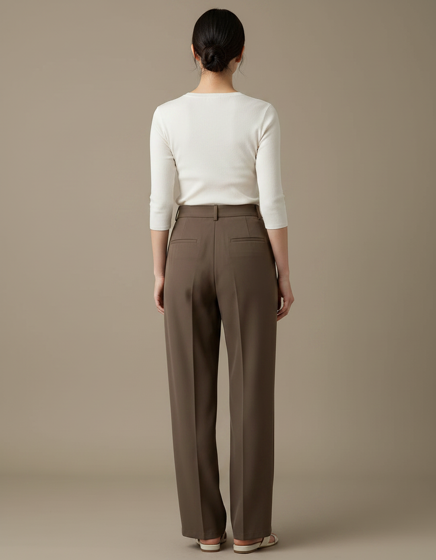 Pantalon Chino Marron Ample Plissé Élégant Femme - Polyester - vue 2