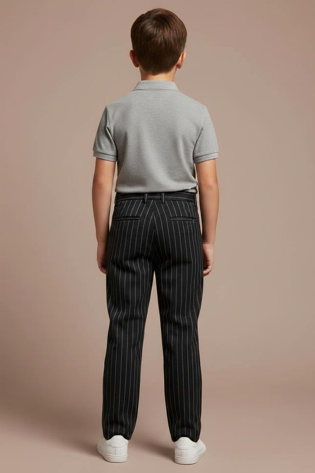 Pantalon Chino Noir Rayé Droit Décontracté Enfant - Gabardine - vue 2