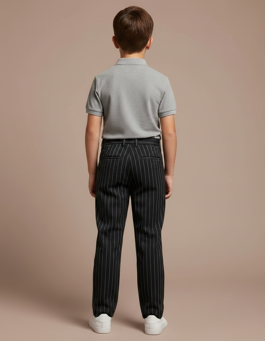 Pantalon Chino Noir Rayé Droit Décontracté Enfant - Gabardine - vue 2