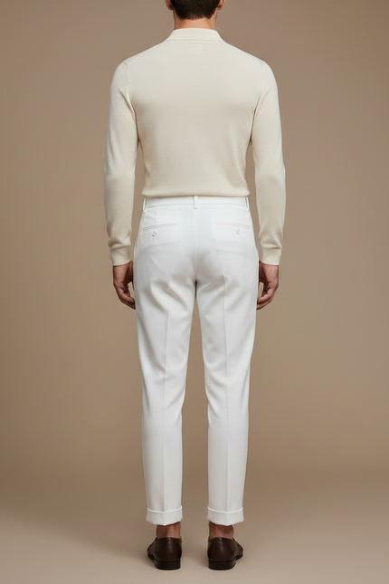 Pantalon Chino Blanc Cassé Plissé Droit Élégant Homme - Gabardine - vue 2