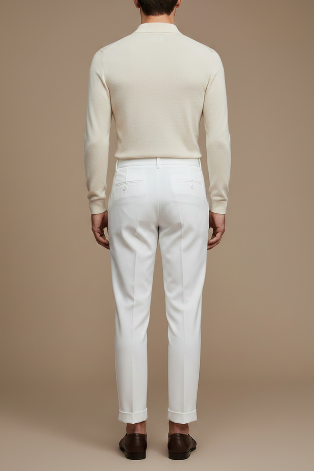 Pantalon Chino Blanc Cassé Plissé Droit Élégant Homme - Gabardine - vue 2