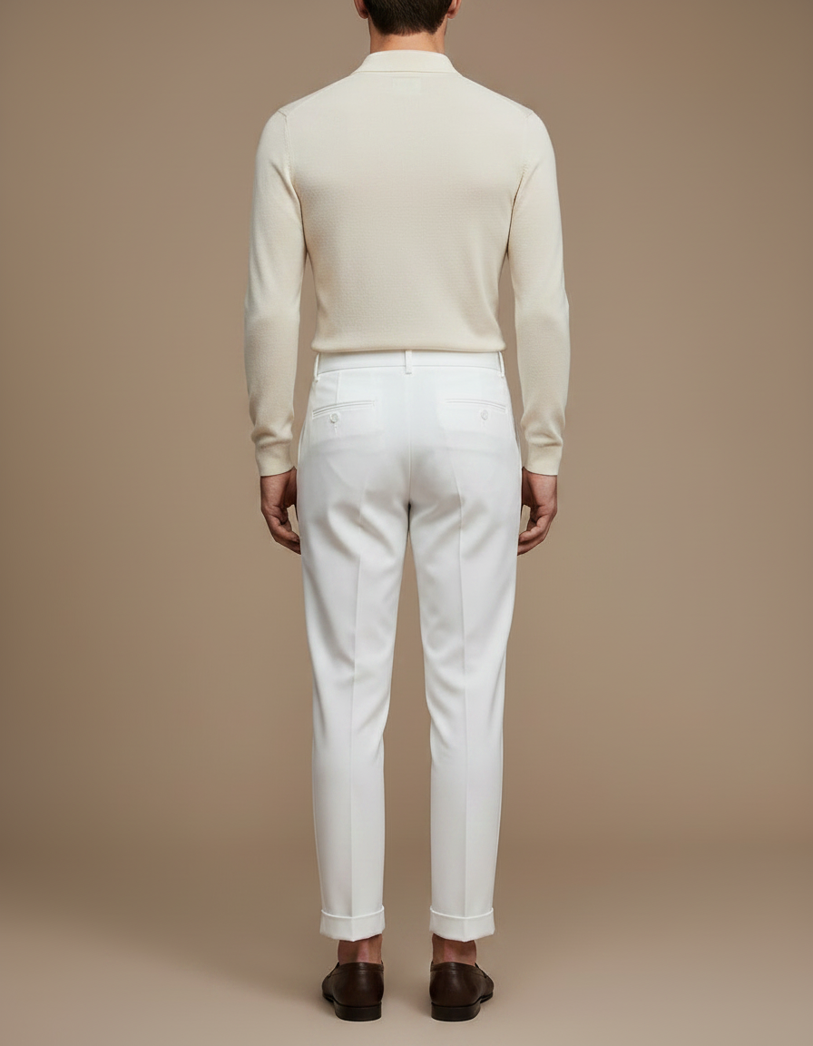 Pantalon Chino Blanc Cassé Plissé Droit Élégant Homme - Gabardine - vue 2