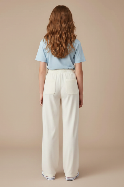 Pantalon Chino Crème Fluide Ample Décontracté Fille - Beige Viscose - vue 2
