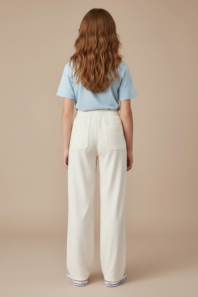 Pantalon Chino Crème Fluide Ample Décontracté Fille - Beige Viscose - vue 2