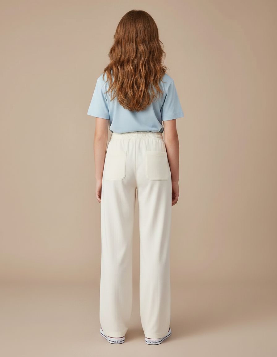 Pantalon Chino Crème Fluide Ample Décontracté Fille - Beige Viscose - vue 2