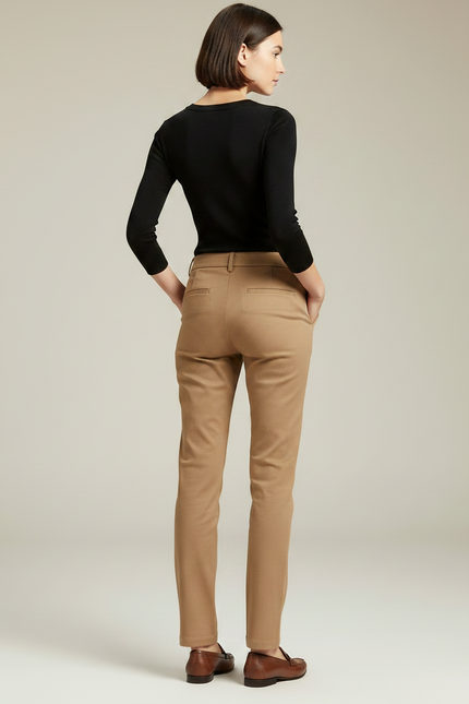Pantalon Chino Cigarette Femme - Camel Gabardine - vue 2