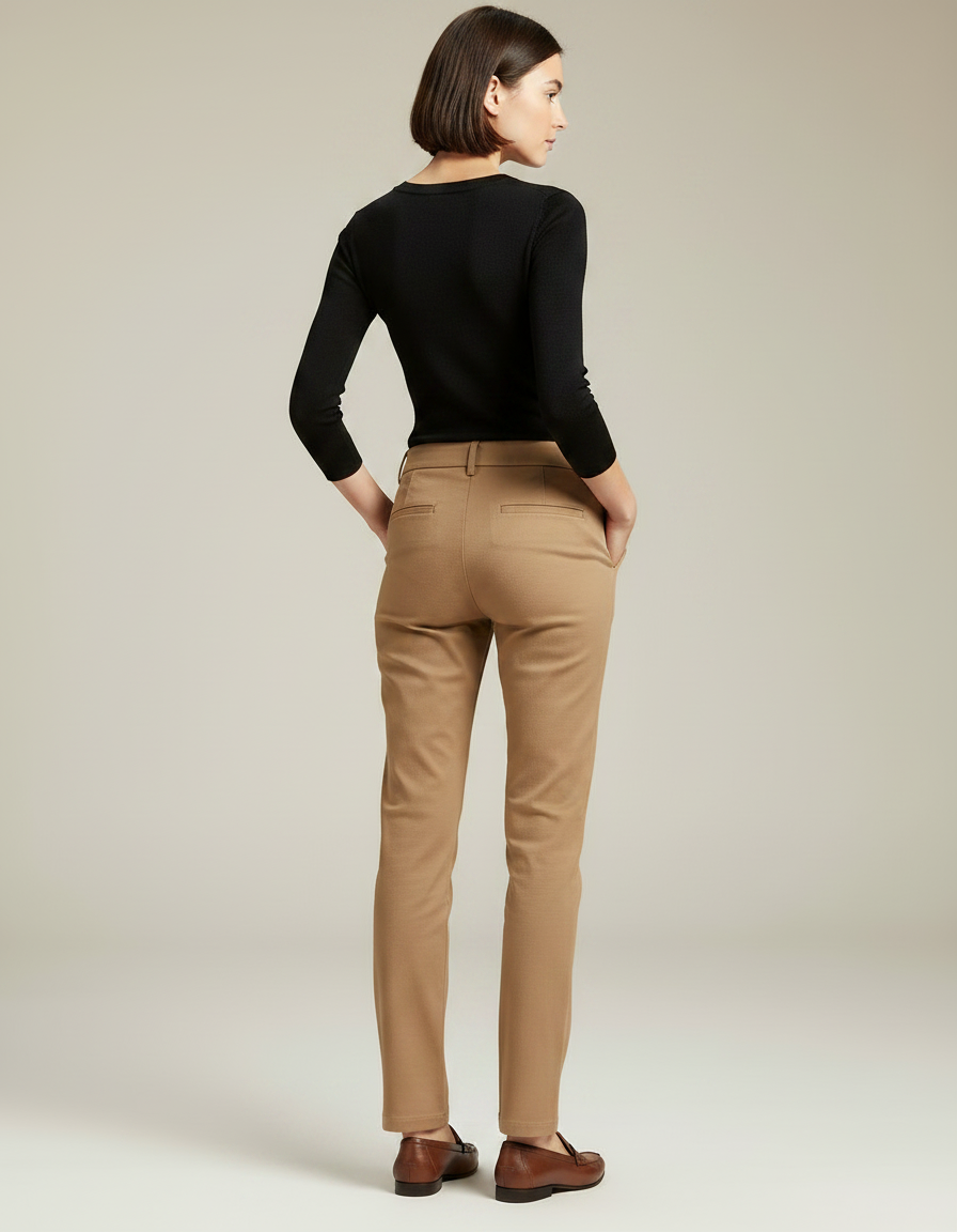 Pantalon Chino Cigarette Femme - Camel Gabardine - vue 2