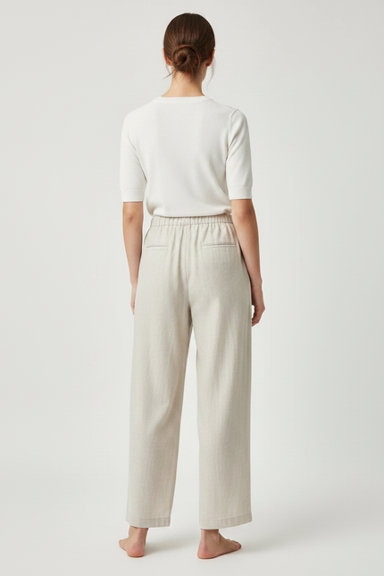 Pantalon Chino Lin Beige Ample Taille Haute Fluide - vue 2