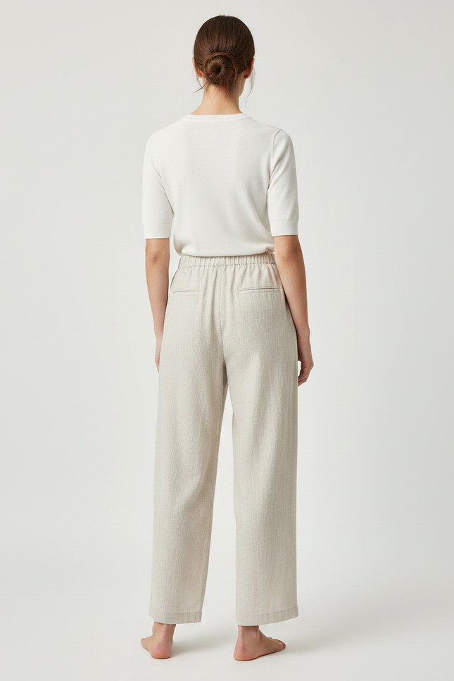 Pantalon Chino Lin Beige Ample Taille Haute Fluide - vue 2