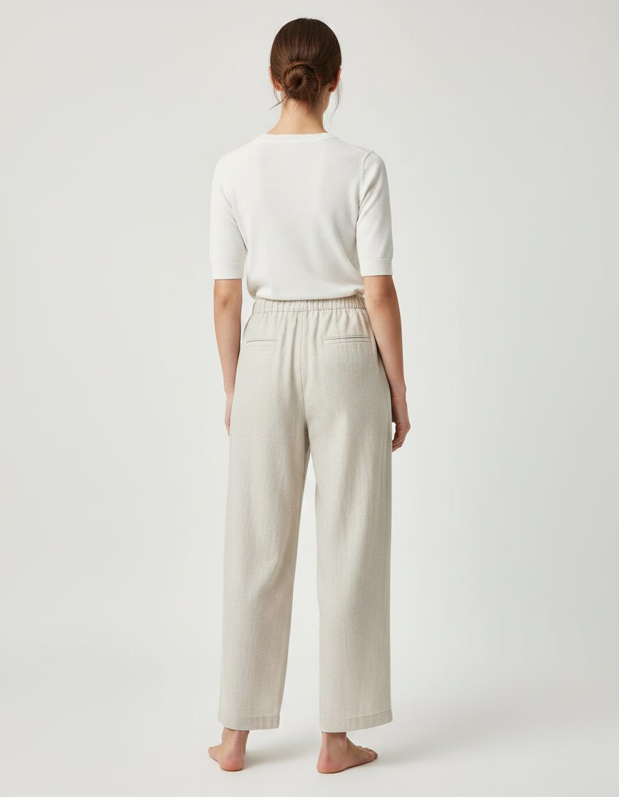 Pantalon Chino Lin Beige Ample Taille Haute Fluide - vue 2