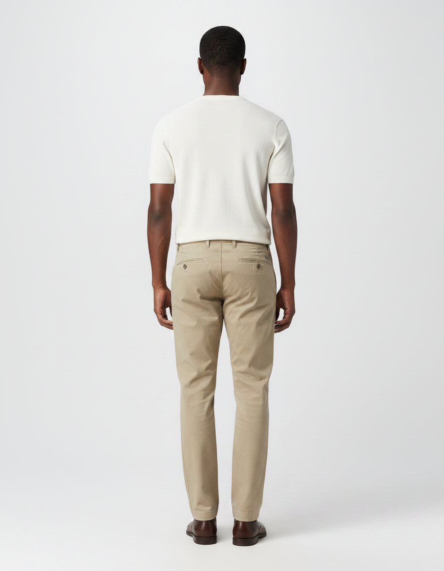 Pantalon Chino Beige Coton Slim Décontracté Homme - vue 2